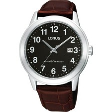 Image of Lorus Classic Black Dial Brown Leather Strap Mens Watch RH927BX9