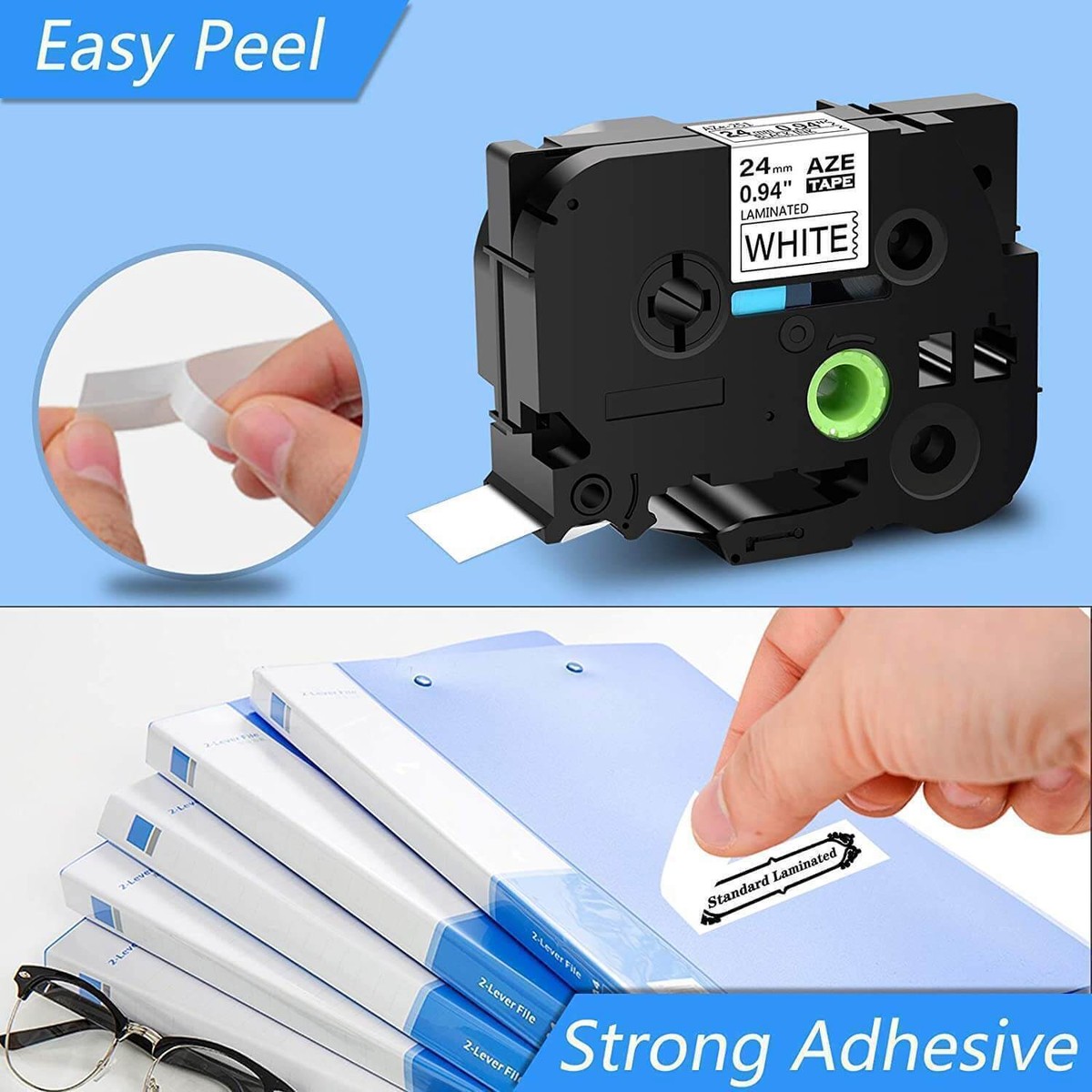 2PK TZe-253 Blue on White 24mm TZe Tape Compatible For Brother PT