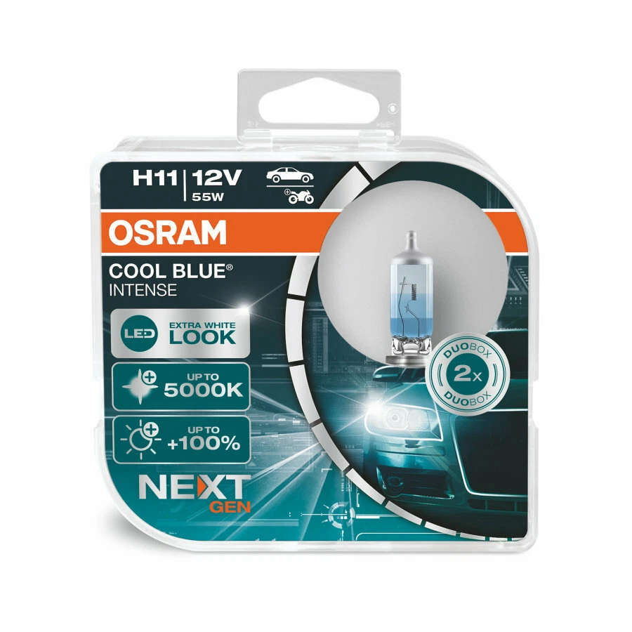 OSRAM Cool Blue Intense Next Gen 5000K H11 Twin Ice White Car Bulbs