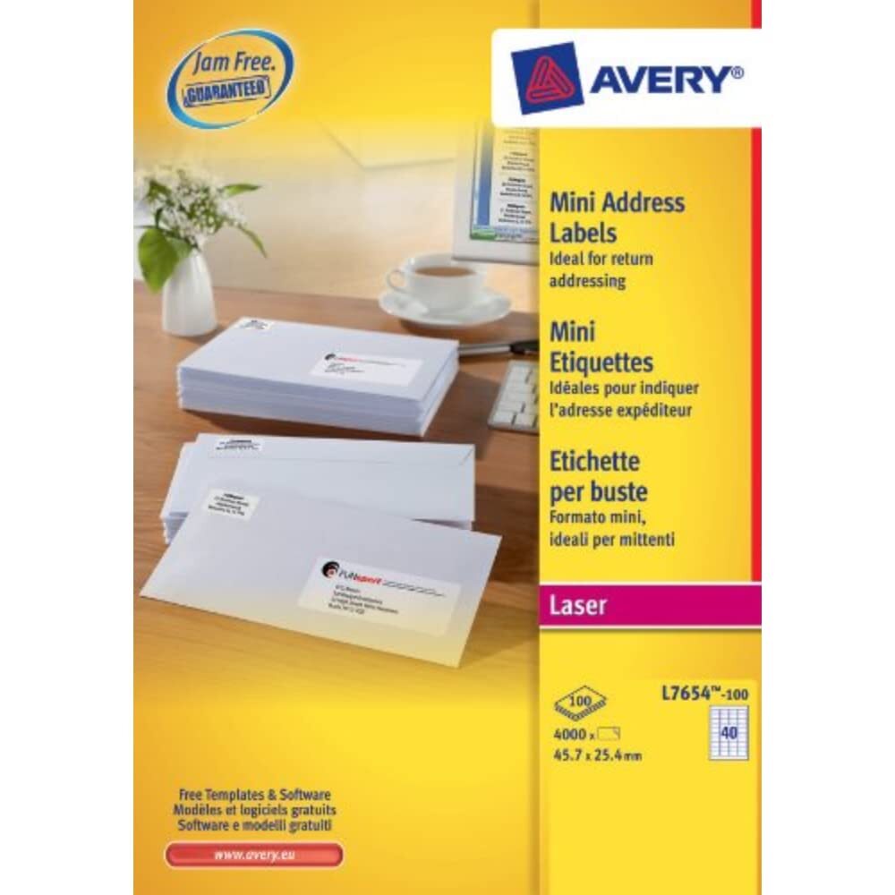Avery L7654-100 Mini Organising/Return Address Labels (A4 Sheets of 45.7 x 25.4