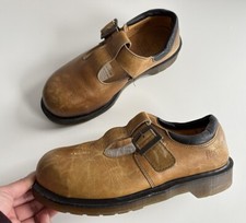 Vintage 90s Dr. Martens Distressed Tan Mary Jane T-Bar Buckle Shoes ENGLAND 5UK