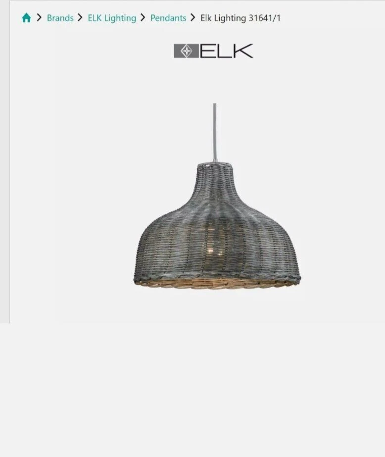 new ELK LIGHTING 31641/1 Pleasant Fields wicker light Pendant in Weathered Grey - Image 2 of 3
