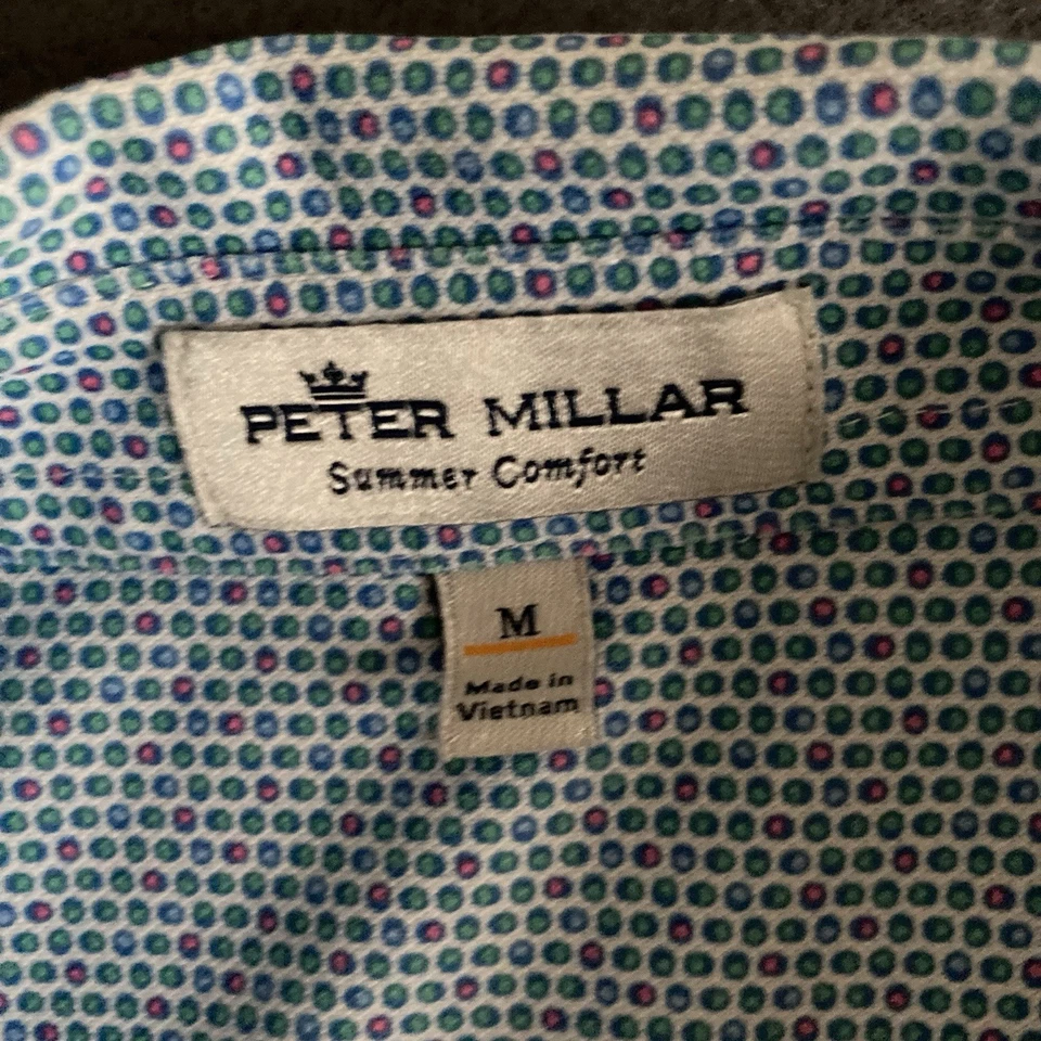 Peter Millar Polo Shirt Men's Medium Blue Print Summer Comfort Golf Performance - Imagem 4 de 4