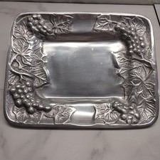 Decorative tray rectangle grapevine embossed grapes pewter vintage