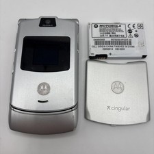 Motorola RAZR V3 Flip Phone Silver Cingular w/ Battery TESTED - 18-13