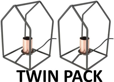 2 x Lyyt Retro-Stil Hausform Schwarz Schreibtisch Tischlampe Kupfer Birnenhalter - NEU