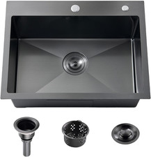 24X18 Inch Drop in Black Kitchen Sink, Top Mount Black SUS304 Stainless Steel Si