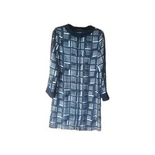 Jaeger Black and White Silk Graphic Square Print Shift Dress Size 8