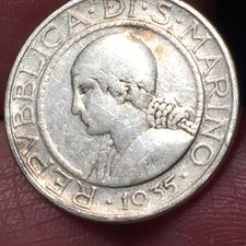 REPUBBLICA DI SAN MARINO - VECCHIA MONETAZIONE - 5 LIRE 1935  R ARGENTO