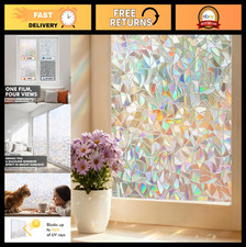 Stained Glass Window Privacy Film - Rainbow Static Adhesive, Anti-UV, 29.5"x157.
