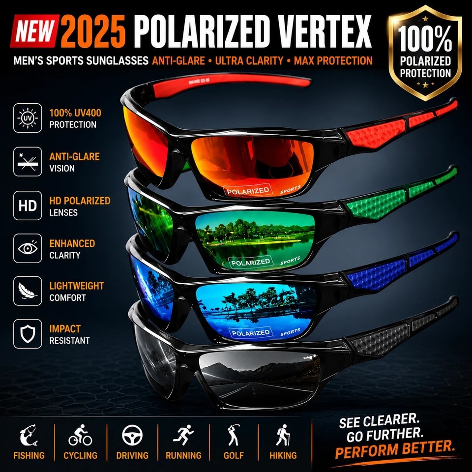New 2025 Polarized Vertex Men AntiGlare Fishing Cycling Driving Sport Sunglasses