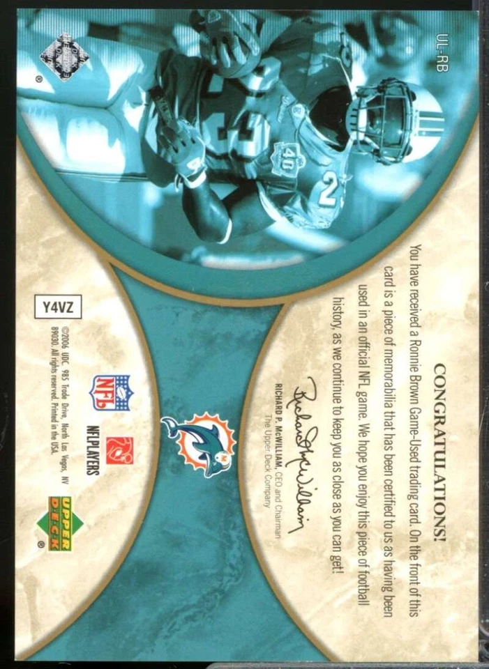 Ronnie Brown /40 Card 2006 Ultimate Collection Jerseys Spectrum #ULRB - Image 2 of 2