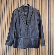 Beth Terrell Leather Jacket Blazer Mens Large Black Tailored