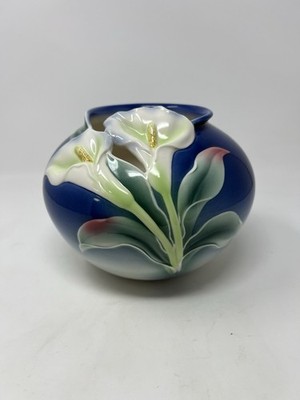 Franz Porcelain Double Calla Lily Large Round Vase XP1887 With Box Kuei Mei
