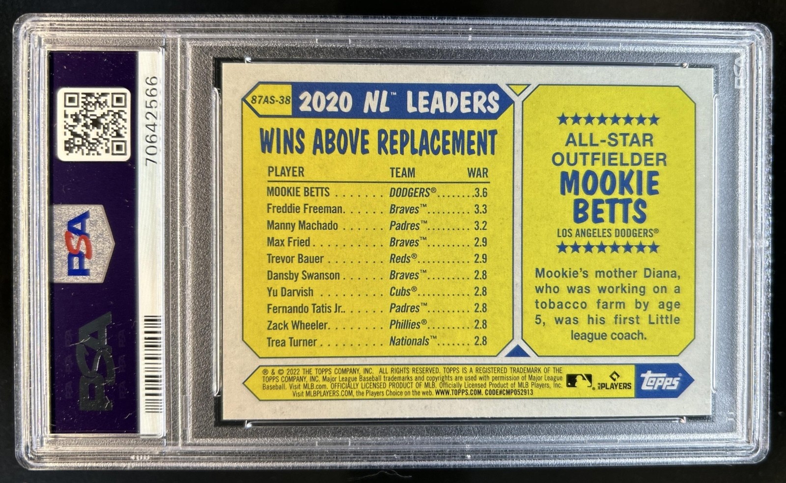 2022 Topps Mookie Betts 1987 35th Anniversary All-Stars #87AS-38 PSA 9 view 2