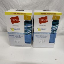 Lot Of 2 Boys L 12-14 , Hanes 6pk Tagless Briefs, Organic Cotton New