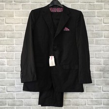 Isaac Mizrahi Boys Black Wool Blend Suit 2 Piece 20 Husky Slim Fit NEW Paisley