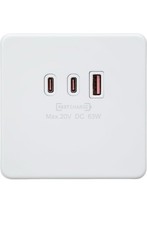 Knightsbridge 1G Dual USB-C and USB-A Charger Plate [20V DC 63W] - Matt White
