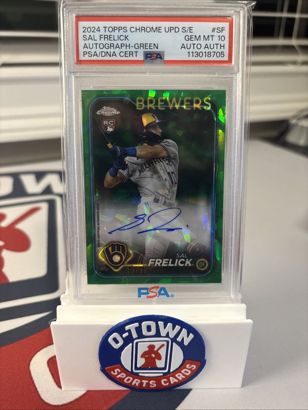 2024 Topps Chrome Sapphire Sal Frelick Auto RC Green Refractor #65/99 PSA 10