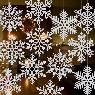 Blissfultie 24 Pcs 15.8 Large Snowflake Hanging Snowflakes Plastic Snowflakes