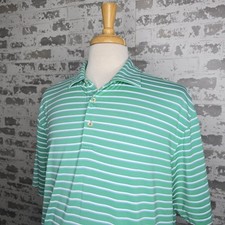 Peter Millar Summer Comfort Mens Green Striped Short Sleeved Golf Polo Shirt XL