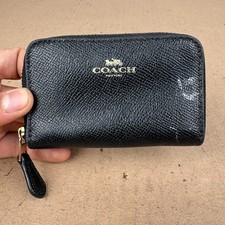 COACH Womens Black Crossgrain Leather Small Z...