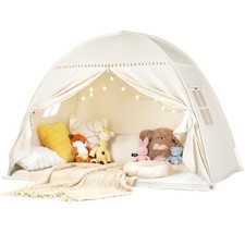 Twin Bunk Bed Tent Canopy for Playhouse - Foldable - Beige - Indoor Portable