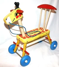 Vintage 1960's Playskool Wood Riding Giraffe Toy Scooter Toddler Pre-owned