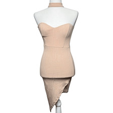 Fashion Nova Pink Sleeveless Mini Bodycon Dress Size S Strapless Side Slit Party