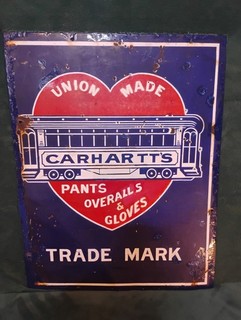 Original 1930s Carhartt Overalls Pants And Glove Porcelain Sign
