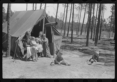 Atlanta Georgia Tourist Camp Family Tent 1939 Repair Workers Children