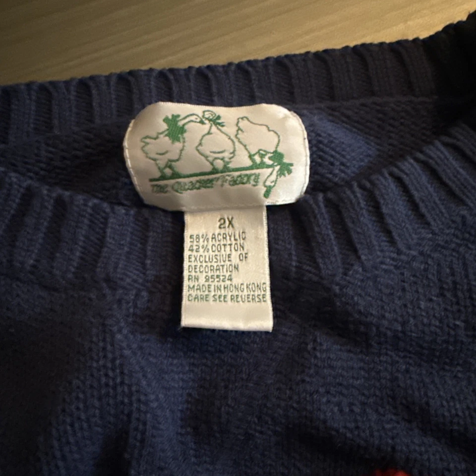 Teacher Apple Sweater Back to School The Quacker Factory 2X Green Red Blue - Image 3 of 4