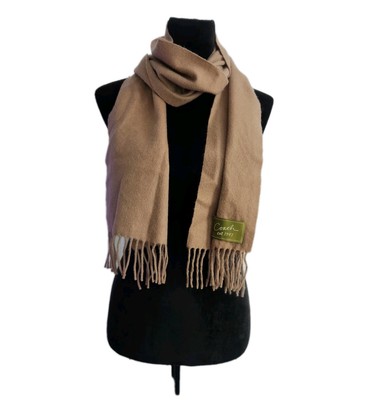 Coach Unisex Camel Cashmere Wool Scarf With Fringe 64'' × 10'' Euc