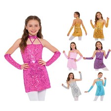 Mädchen Kleid Unsichtbarer Reißverschluss Tanzbekleidung Pailletten Tanzkleid