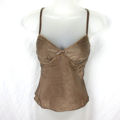 No Boundaries Women's Taupe Satin Camisole W/ Lace Trim Adjustable Straps Size M