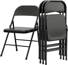 Folding Chairs Set of 4 Heavy Duty Steel Frame Stackable 350lb for Events, Black