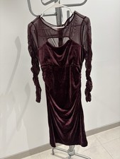 Burgundy Velvet Mesh Sleeve Cocktail dress Elegant Evening Party Size M