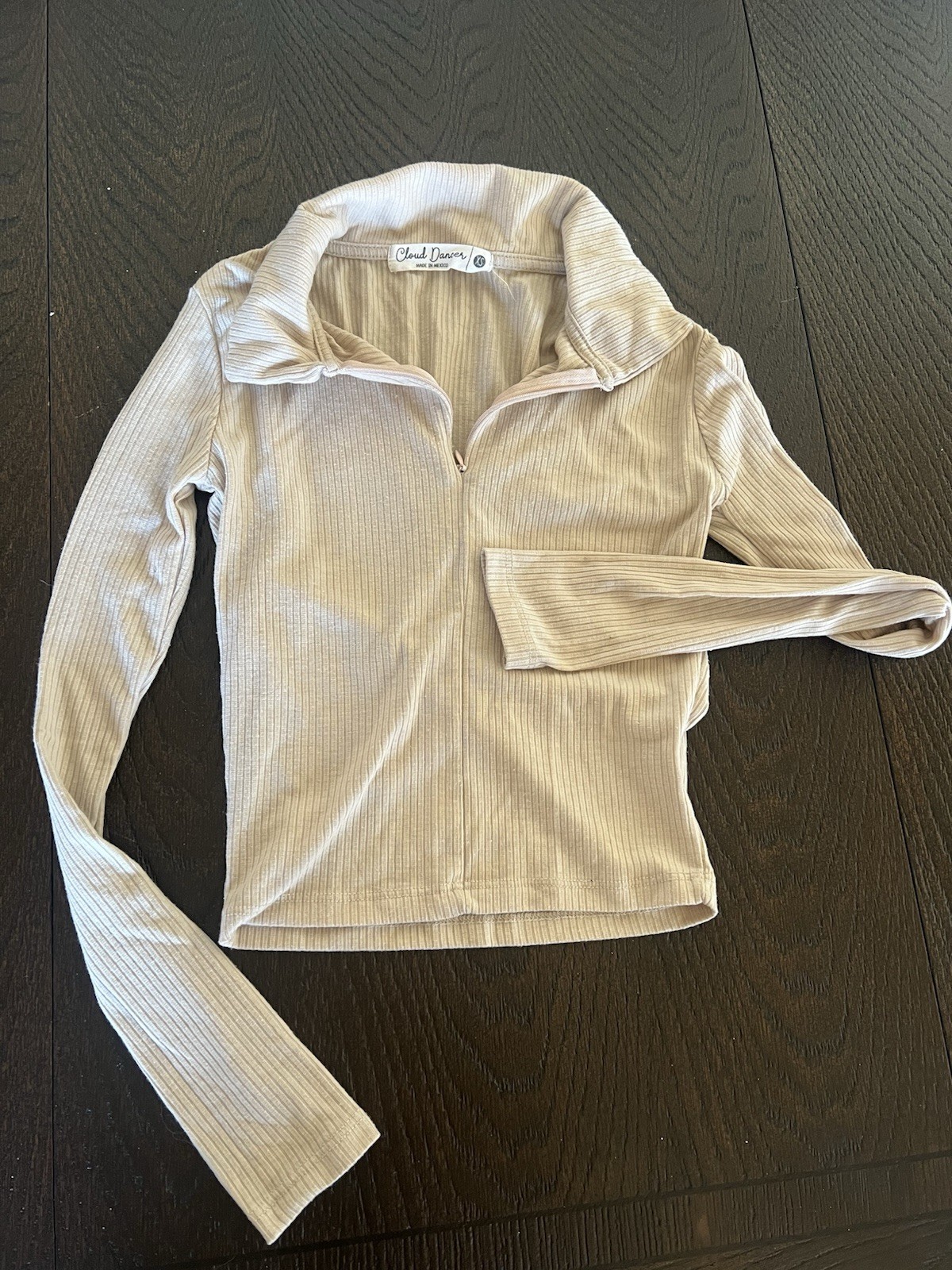 Cloud Dancer Beige Ribbed Half-Zip Collared Top S… - image 2