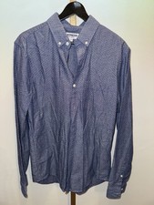 Men s Express Size Medium Long Sleeve Soft Wash Button Up Blue Dot Shirt NWT