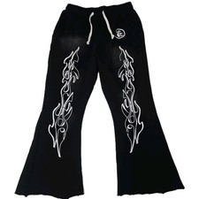 Hellstar Black Washed Flames Flared Sweat Pants XL Excellent  600
