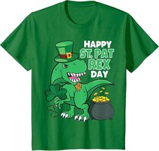 Kids Happy St Pat Rex Day Dinosaur Trex Boys St Patricks Day 2024 T-Shirt