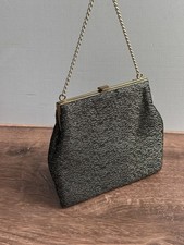 Vintage Evening Clutch Bag Gold Black Metallic Chain Strap