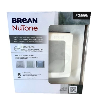 BROAN-NUTONE Broan NuTone Quick Install Bathroom Fan Replacement Cover W/ Light Model FG500N