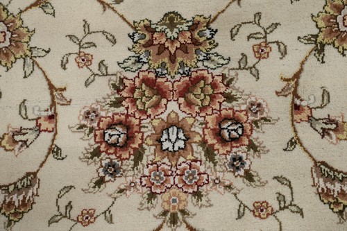 IVORY Vegetable Dye Tebriz Chinese Wool/ Silk Area Rug Hand-knotted 10x10 Round - Picture 8 of 12