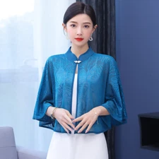 Women Rose Lace Jacket Shrug Bolero Mesh Coat Evening Party Wedding Tippet