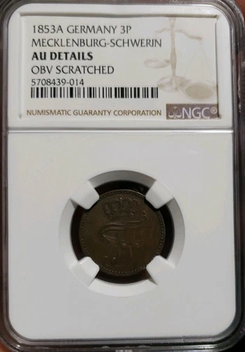 1853 A Germany 3 Pfennig  MECKLENBURG-SCHWERIN . NGC AU Details 