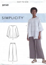 Simplicity S9149 Flowy, Draped Tops & Wide Leg Pants Sz 8-16 UNCUT Pattern