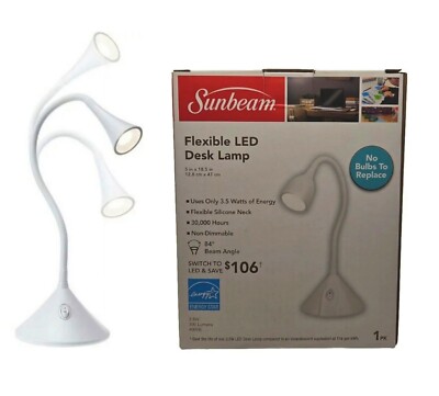 Sunbeam Flexible LED White Desk Craft Lamp 18.5 in - No Bulbs, 30,000 Hrs NEW