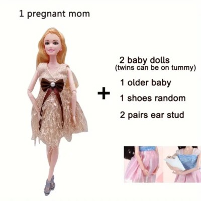 Interactive Pregnant Princess Doll 11'' with Movable Joints & Twins Kids 6-12 