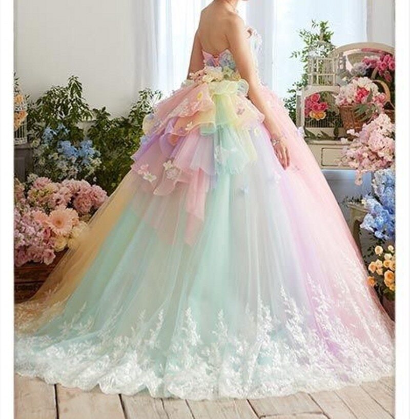 rainbow graduation dress Sparkle Tulle Rainbow Off The Shoulder A Line Prom Dress US4 main image 1